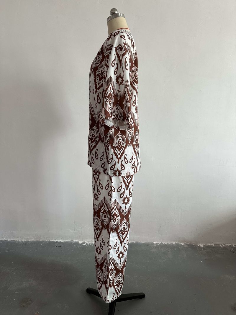 ChicShe Foreign Trade Middle East Damenmode Sommer 2024: Neues, lockeres Plus-Size-Shirt mit Print und halblangen Ärmeln, lässige Hose mit weitem Bein_voghion.com