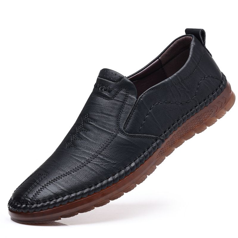 Geeignet für alle Jahreszeiten. Echte Slipper, atmungsaktiv, ausgehöhlt, zum Reinschlüpfen, lässige Lederschuhe für Herren_voghion.com