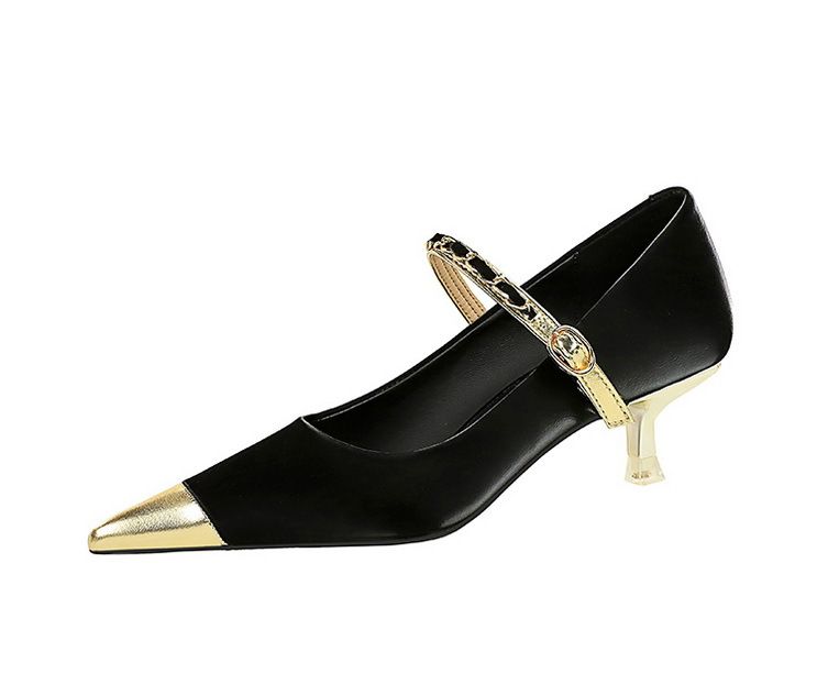 Fashion elegant light luxury party women's shoes medium heel shallow mouth pointed metal chain with a single shoe_voghion.com