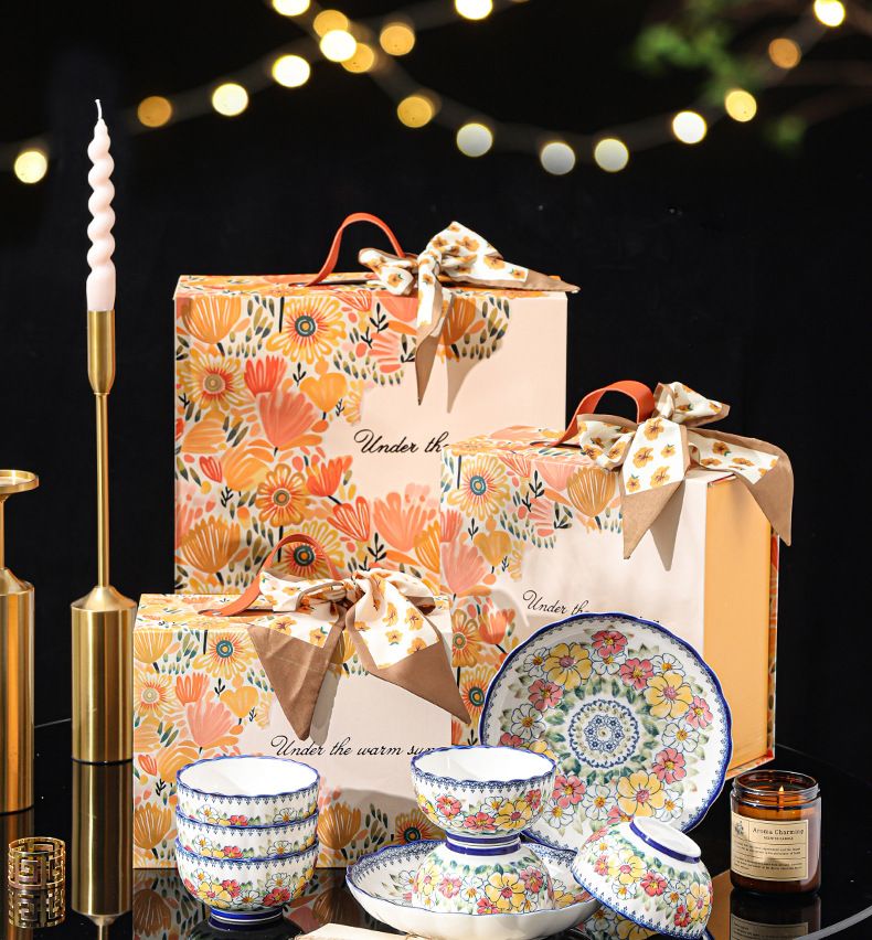 Keramikgeschirr-Set, Haushalts-Einweihungsgeschenk, Schüsseln und Teller-Set, Business-Event-Geschenk_voghion.com