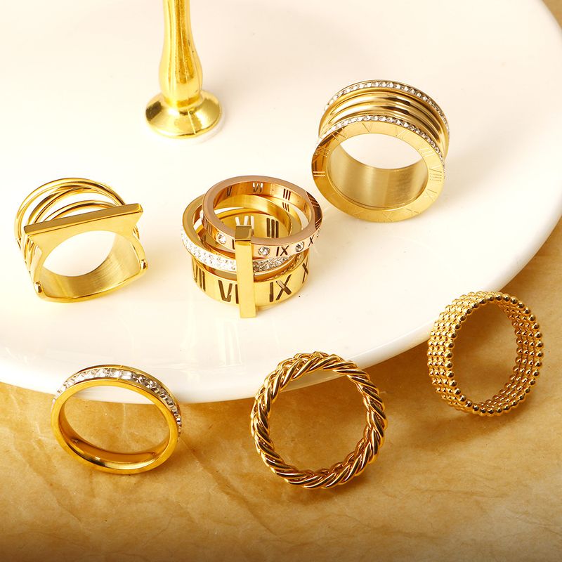 Ins Light Luxe Stijl Gegalvaniseerde Goudkleurige Ingelegde Diamanten Niche High-end Sense Damesring van Roestvrij Staal_voghion.com