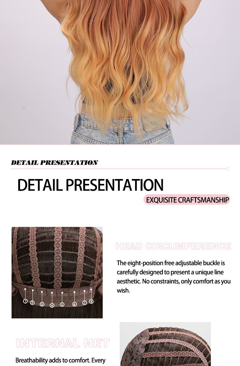 Parrucche sintetiche per capelli lunghi e ondulati arancioni con riga centrale per donne Parrucca naturale per cosplay di Halloween con onda gialla arancione e resistente al calore_voghion.com