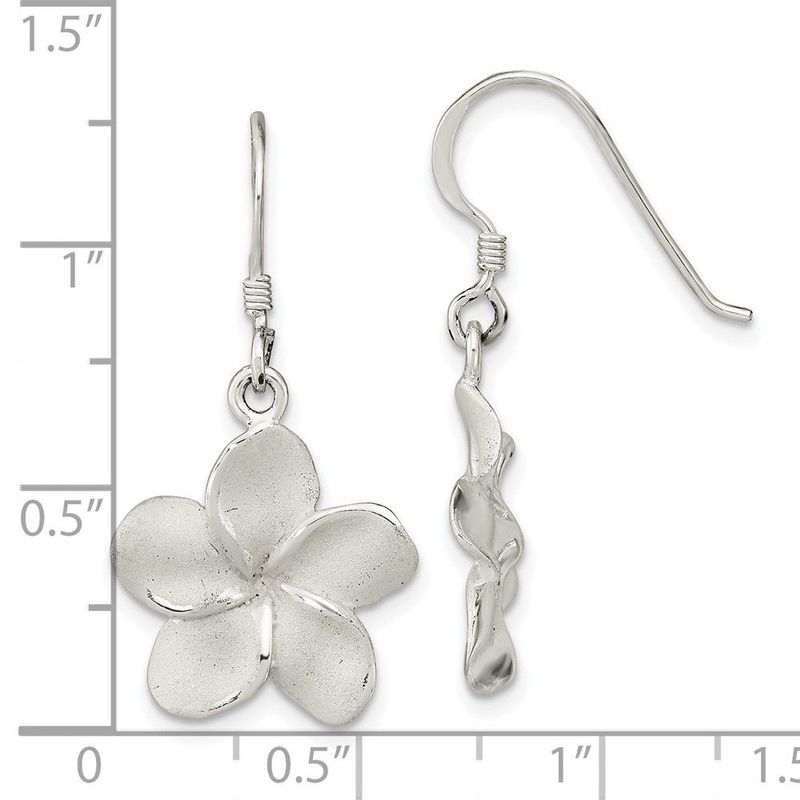 Sterling Silver Laser & Polished Plumeria Shephard Hook Earrings_voghion.com