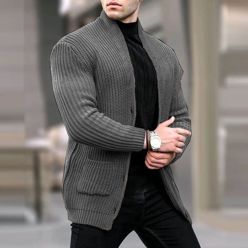 Clothing European American Fashion Cardigan Long-Sleeved Loose Solid Color Pocket Button Slim Fit Men's Autumn And_voghion.com