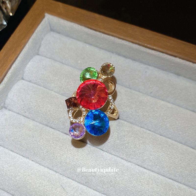 Inlaid Diamond Irregular Geometric Round Open French Court Style Index Finger Exquisite Light Luxury High-end Feel Ring_voghion.com