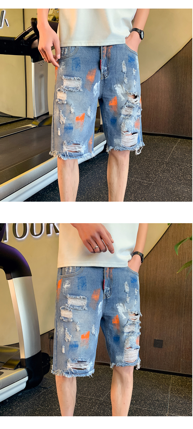 Perforated denim shorts, men's summer thin brand, ruffian and handsome, beggar scraped off five piece pants, trendy_voghion.com