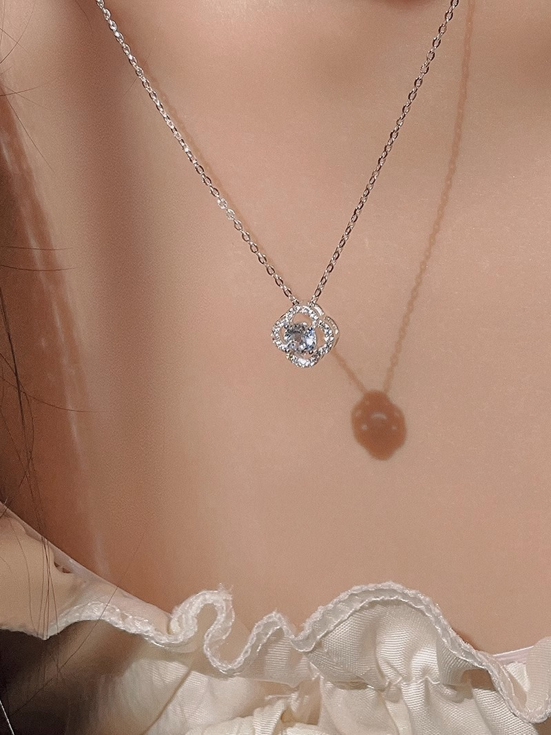 Halskette mit Kleeblatt-Anhänger, zierliche Halskette, Geschenke für Sie_voghion.com