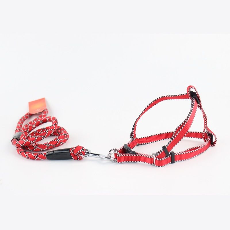 Solid Color Night Reflective Pet Leash Chest Harness Collar Set_voghion.com