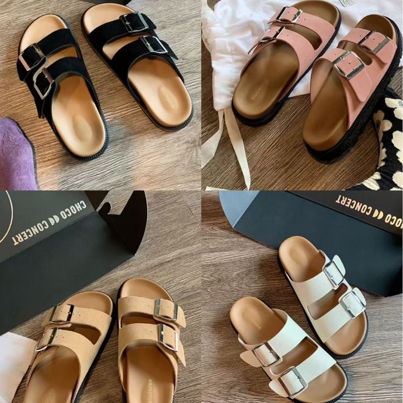 Grape Mom Casual Item Comfortable Lazy Double Buckle Strap Versatile Thick Sole Boken Half Slippers Women's Summer_voghion.com