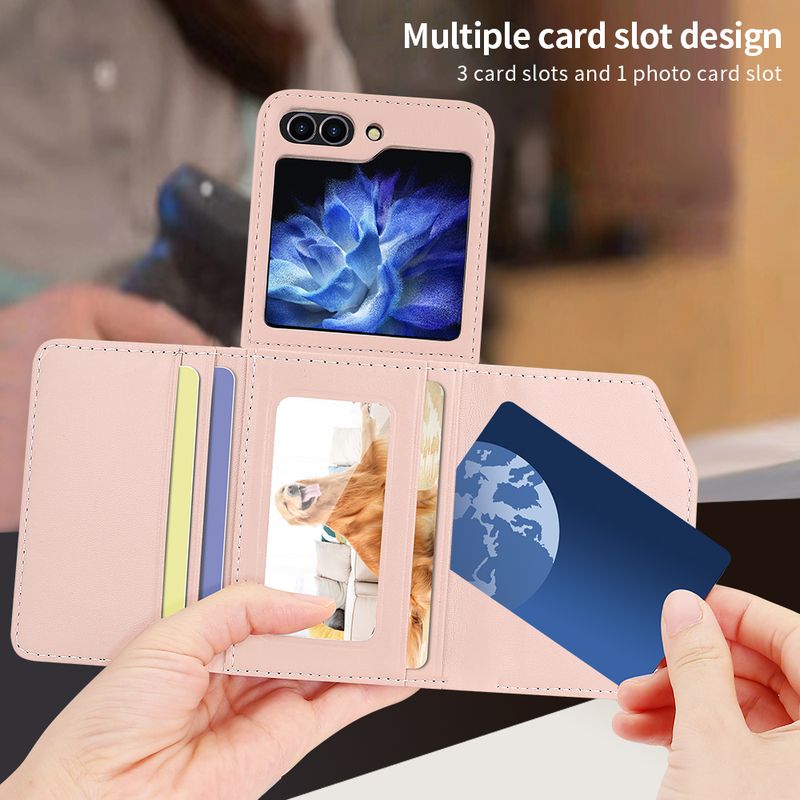 Axelremsfodral i läder med korthållare och plånbok för Samsung Galaxy Z Flip 6 5 4 3 5G, Flip6 Flip5, rem med diamantformad trippelvikning_voghion.com