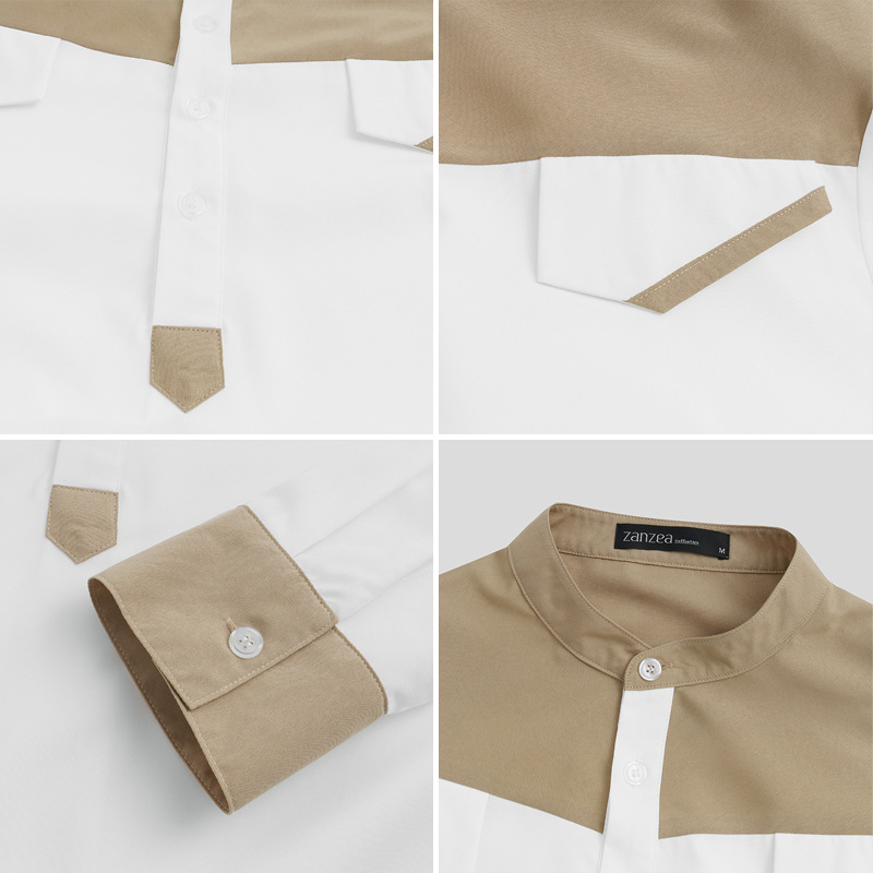 Muslimesch Männerkleeder fir de Mëttleren Osten, lockeren Kraang, Kontrast, laangärmlech, national Stil, eendeelegt Robe_voghion.com