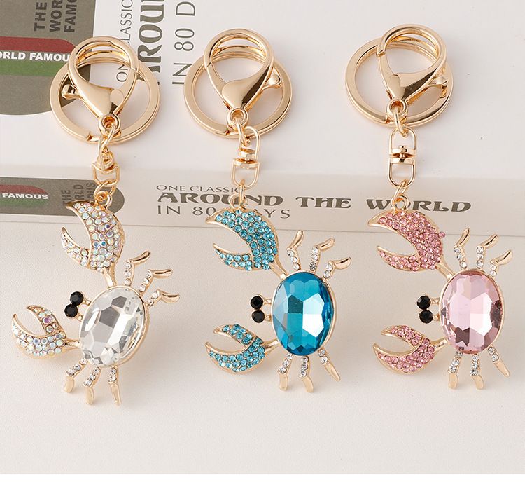 Diamond-Encrusted Metal Vivid Small Crab 3D Keychain For Women Cute Creative Bag Pendant Gift_voghion.com
