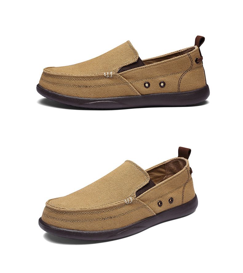 Canvas loafers Spring summer breathable men's casual shoes over feet_voghion.com