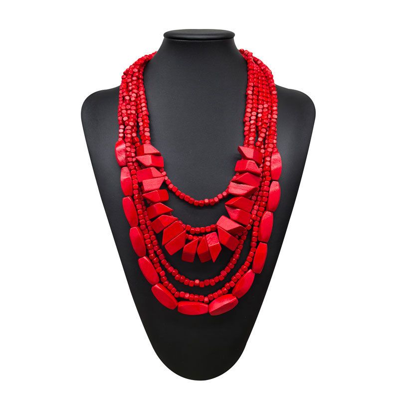 Nuova collana esagerata di perline di legno colorate irregolari bohémien, gioielli di moda unici e di grande vendita_voghion.com