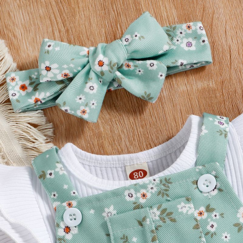 Babykleidung Mädchen zweiteiliges Sommer-Set mit ärmellosen Hosenträgern aus Baumwolle mit Schlaglochmuster_voghion.com