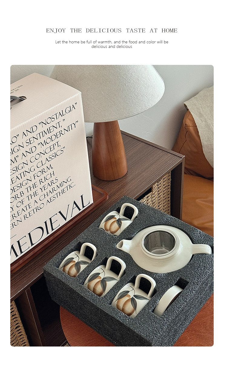 Modern Ceramic Tea Set With Glazed Finish - Elegant Pitcher & 4 Cups Gift Box, Minimalist Nordic Style For Home & Gifting_voghion.com
