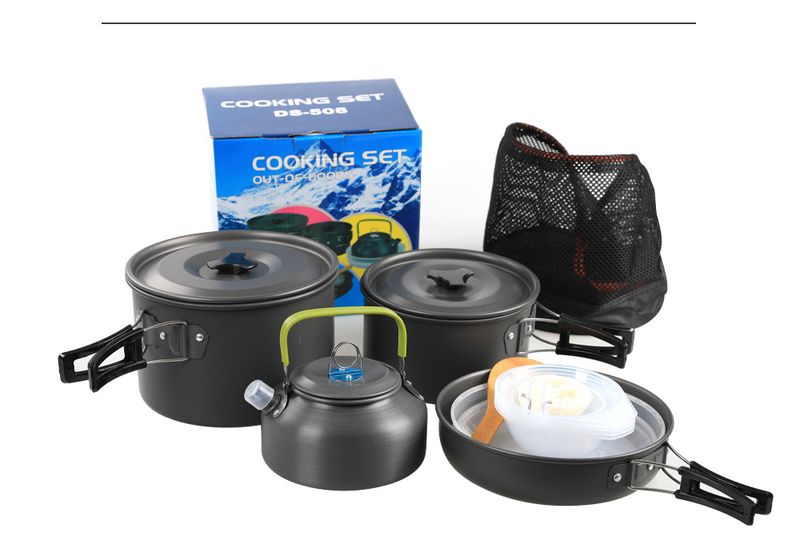 Outdoor Camping Pot Set 4 5 People Plus Teapot Combination DS 508 Pot Set Portable Picnic Pot Teapot Set_voghion.com