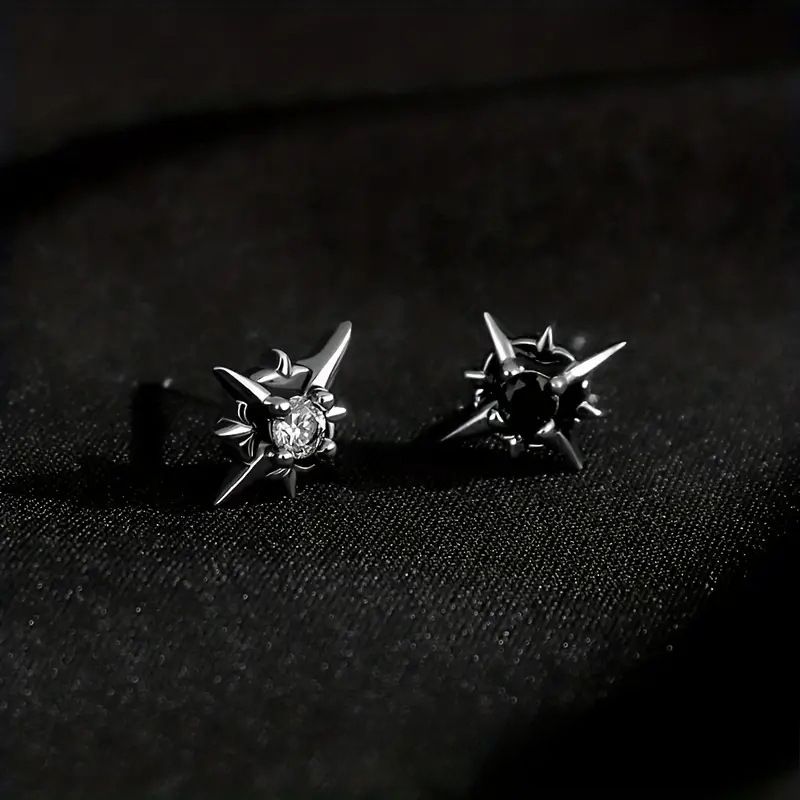 Orecchini da uomo in stile hip hop, punk rock, street, con strass, in bianco e nero_voghion.com