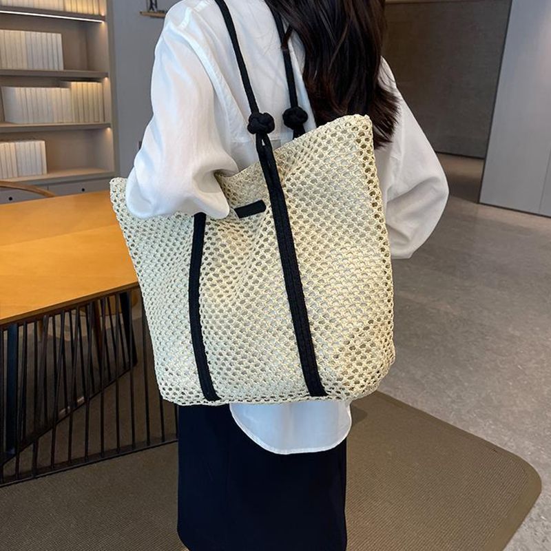 Elegante borsa da donna in paglia intrecciata, borsa da spiaggia per le vacanze, casual, shopper, tote, con manico superiore, alla moda, sottobraccio, a tracolla_voghion.com