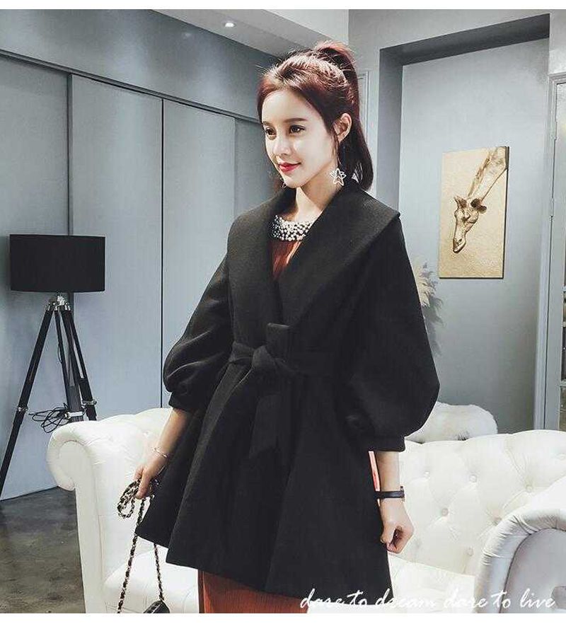 Langer Wollmantel für Damen – Übergroßer Trenchcoat mit Laternenärmeln im koreanischen Stil für kleine und normale Größen, warme Winteroberbekleidung in Schwarz und Karamell_voghion.com