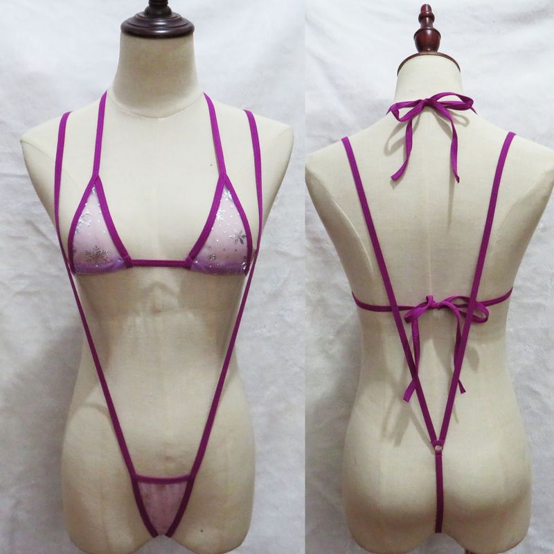 Dessous Mini Badeanzug Bademode Dame Sexy Sheer Mesh Einteiliges Drei-Punkt Bikini Anzug_voghion.com