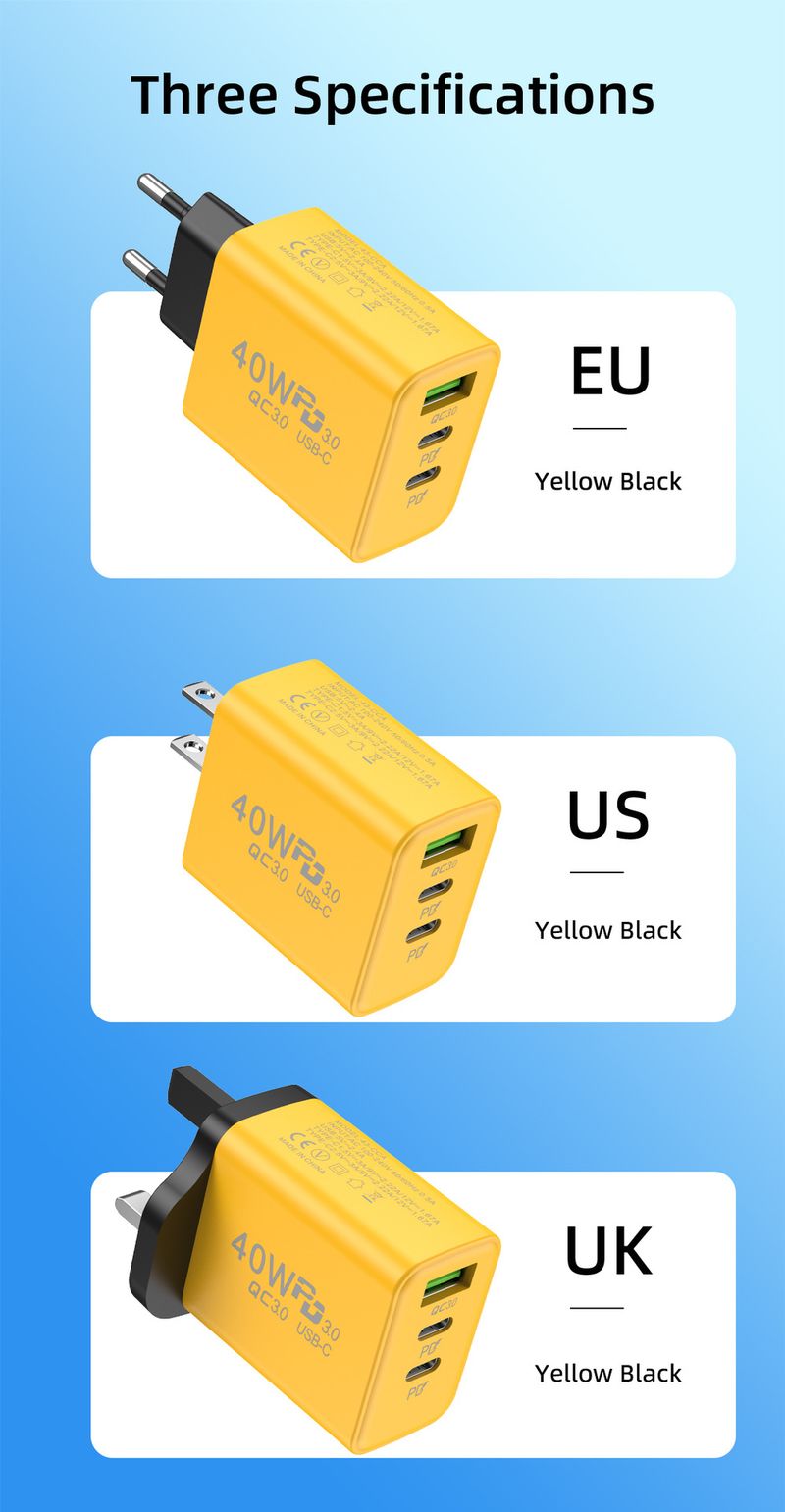 Neues mobiles USB+2PD-Typ-C-Ladegerät mit mehreren Anschlüssen für den amerikanischen, europäischen und britischen Reise-Schnellladekopf_voghion.com