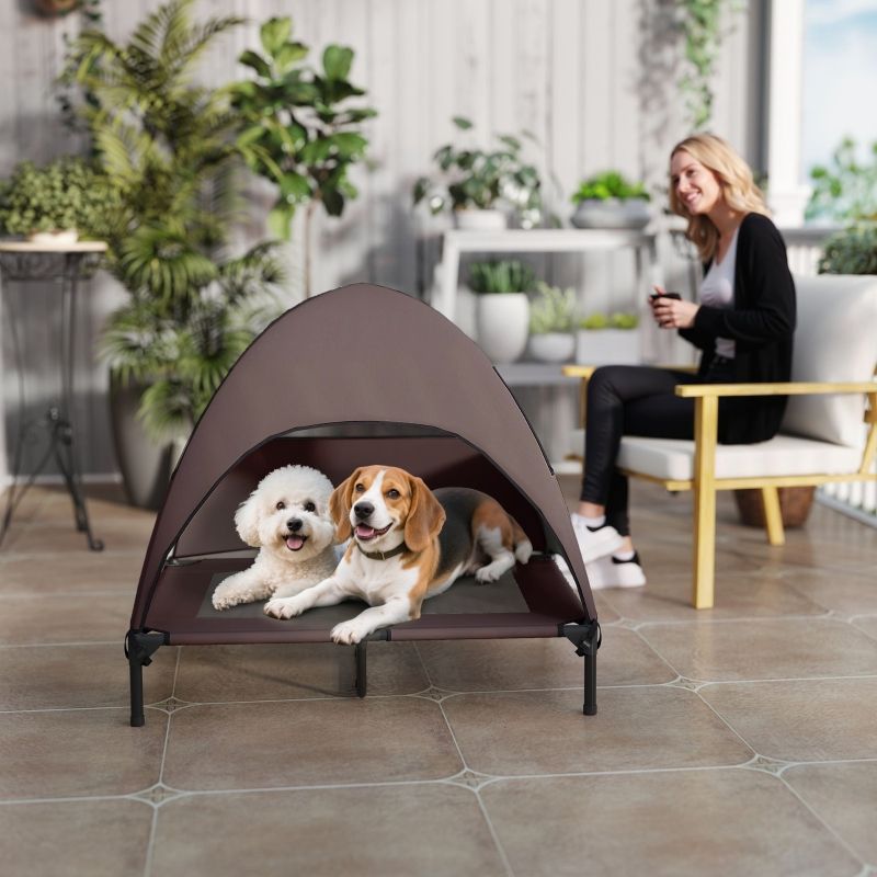 Hundeliege Outdoor Mit Dach Für Grosse Hunde, 91x90cm, Kaffee_voghion.com