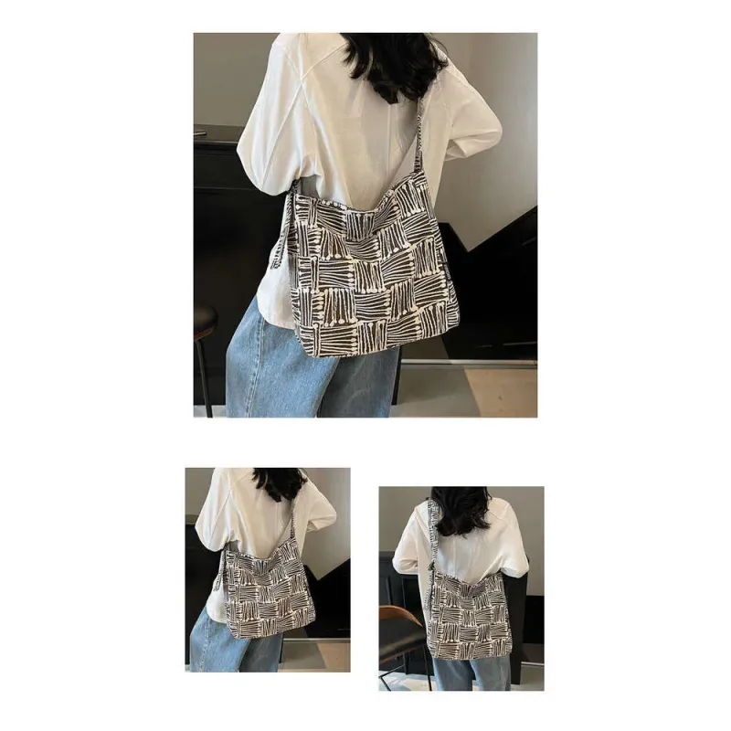 Farblich gestreifte, strukturierte Schultertasche aus Webstoff für Studentinnen – lässig und einfach für den Sommer._voghion.com