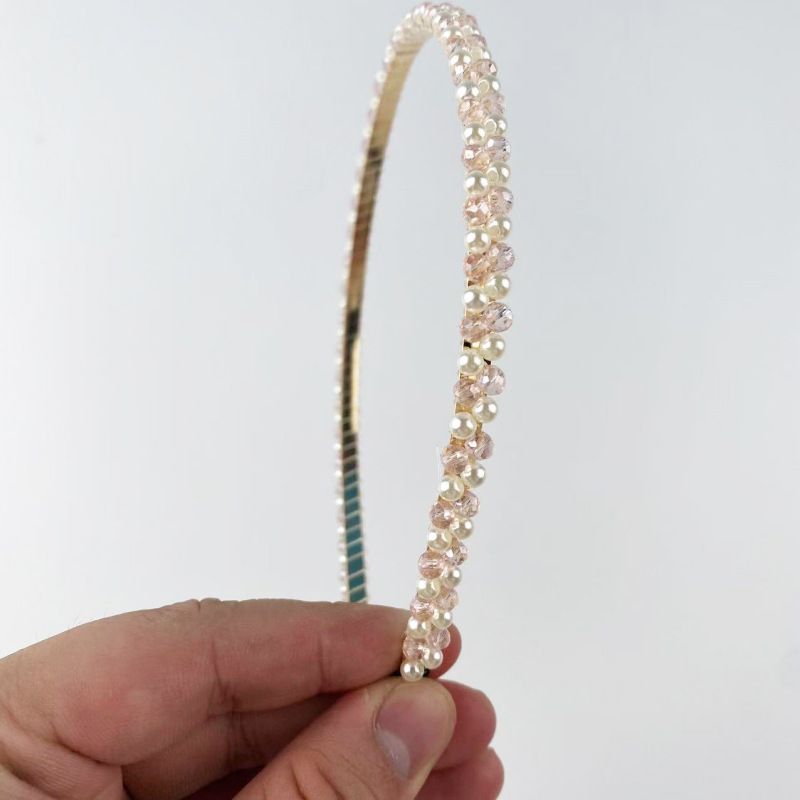 Perlen-Kristall-Stirnband, Voller Strass-Haarreif, Koreanisches minimalistisches Vintage-Haar-Accessoire mit einreihigen Perlen und Kristallen für Frauen_voghion.com