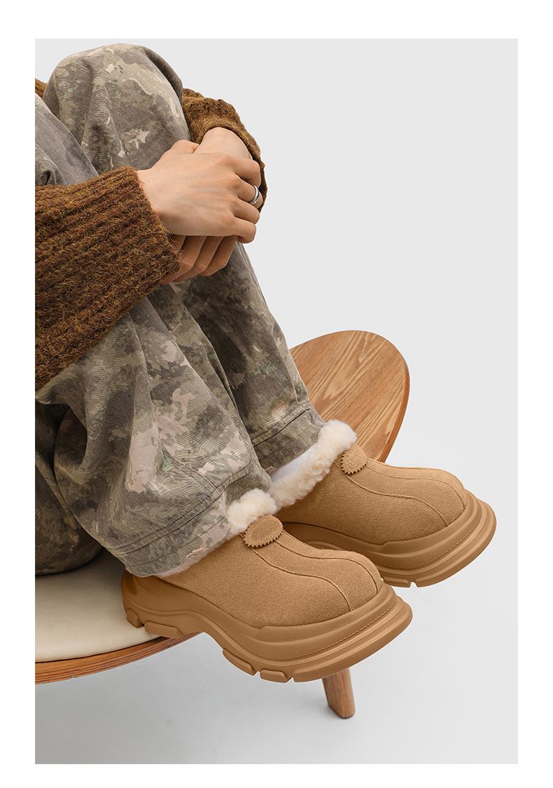 Unisex Winter Clogs With Thick Sole - Waterproof Slip-Resistant Fuzzy Lined Snow Boots For Men & Women (Chestnut, Grey)_voghion.com