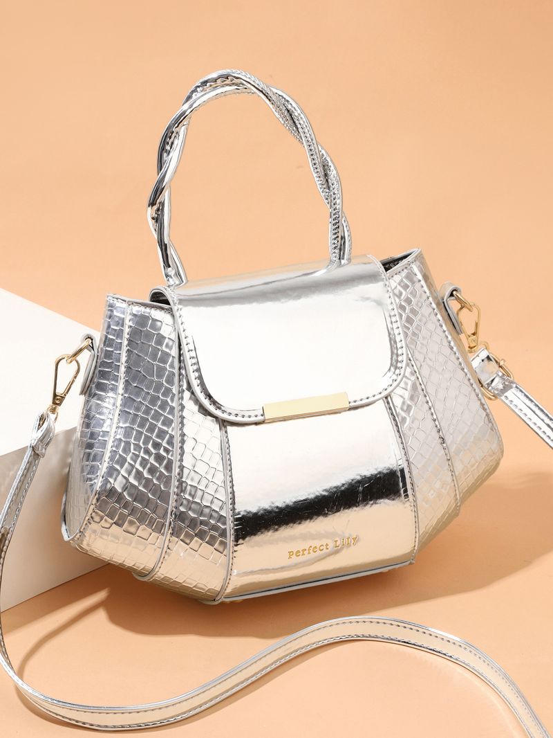 Borsa a tracolla piccola di lusso per donna - Borsa a tracolla in PU elegante e versatile con tracolla staccabile, design a conchiglia, tasche con cerniera (nero/argento/blu/oro)_voghion.com