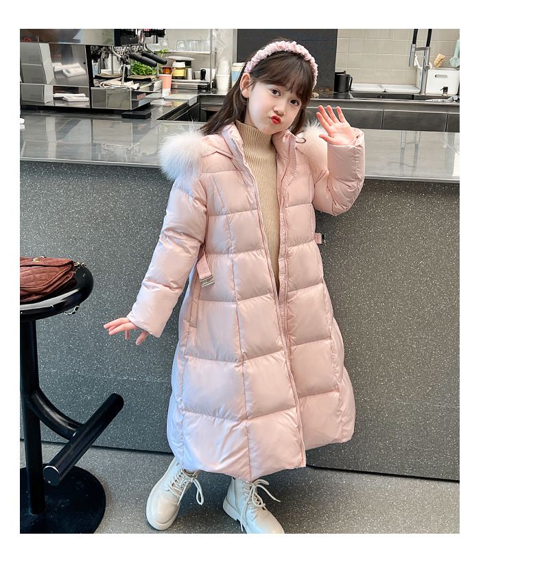 Piumino lungo invernale per bambine con cappuccio in pelliccia sintetica per mamma e bambini – Giacca calda foderata in pile per bambine, capospalla elegante e comodo (rosa/nero, 120-170 cm)_voghion.com