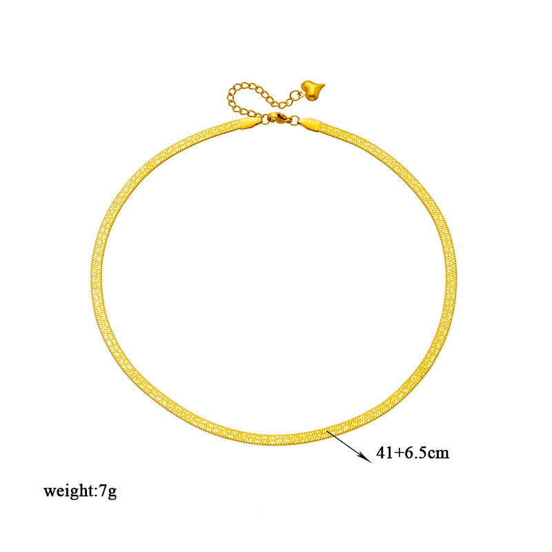 Niche fashion simple design titanium steel gold-plated braided print snake bone chain necklace bracelet metal jewelry set_voghion.com