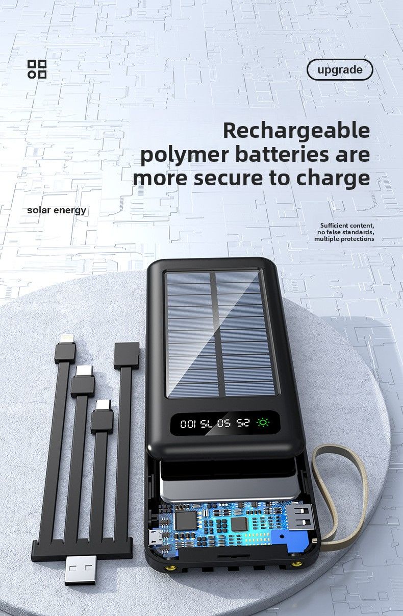 Outdoor Solar Large Capacity Power Bank Shared Built-in Cable Charger 20000mAh_voghion.com