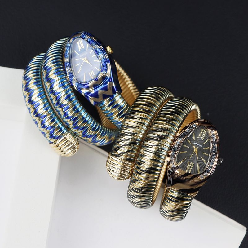 Fashion Creative Snake-Shaped For Women, Unique Pattern Quartz With Steel Band Bracelet, Electronic Watch_voghion.com