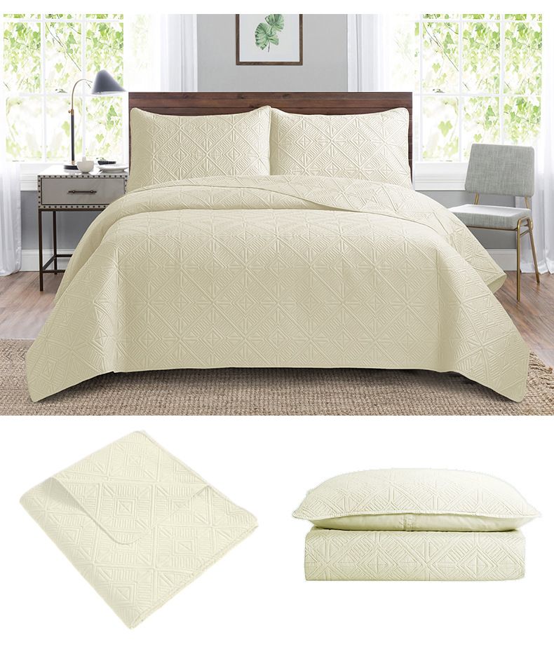 Quilted Bedspread Set 3-Piece Ultrasonic Embossed Reversible Cover With Cotton Filling Machine Washable Luxury Bedding_voghion.com