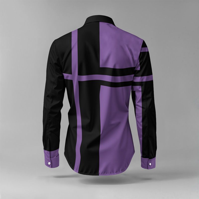 2025 Spring Summer Men Shirt Set Geometry Print Fashion Simple Two Piece Set Mens Gradient Lightweight Party Long Sleeves Suit_voghion.com