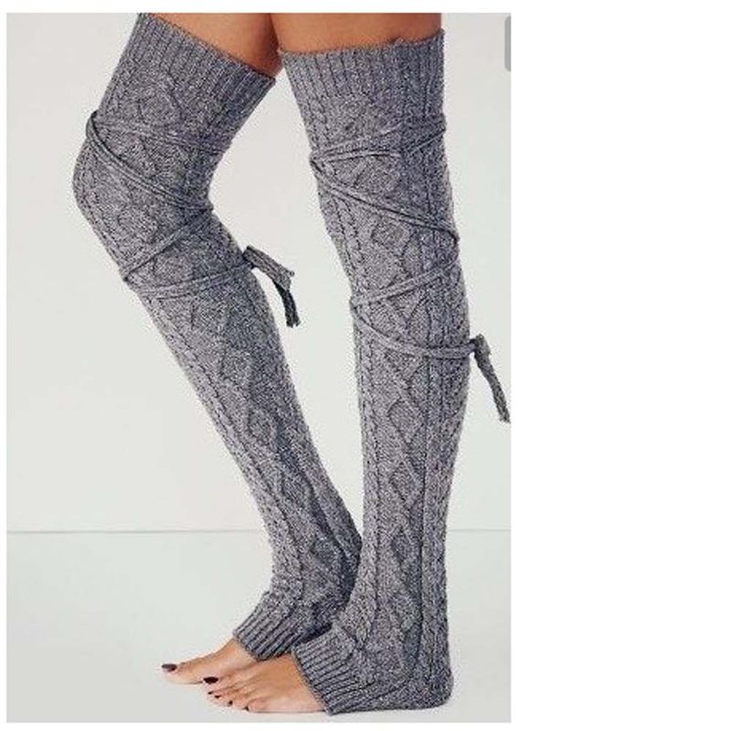 Langer gestrickter Beinschutz mit Florsockenriemen, warmer Fußschutz_voghion.com