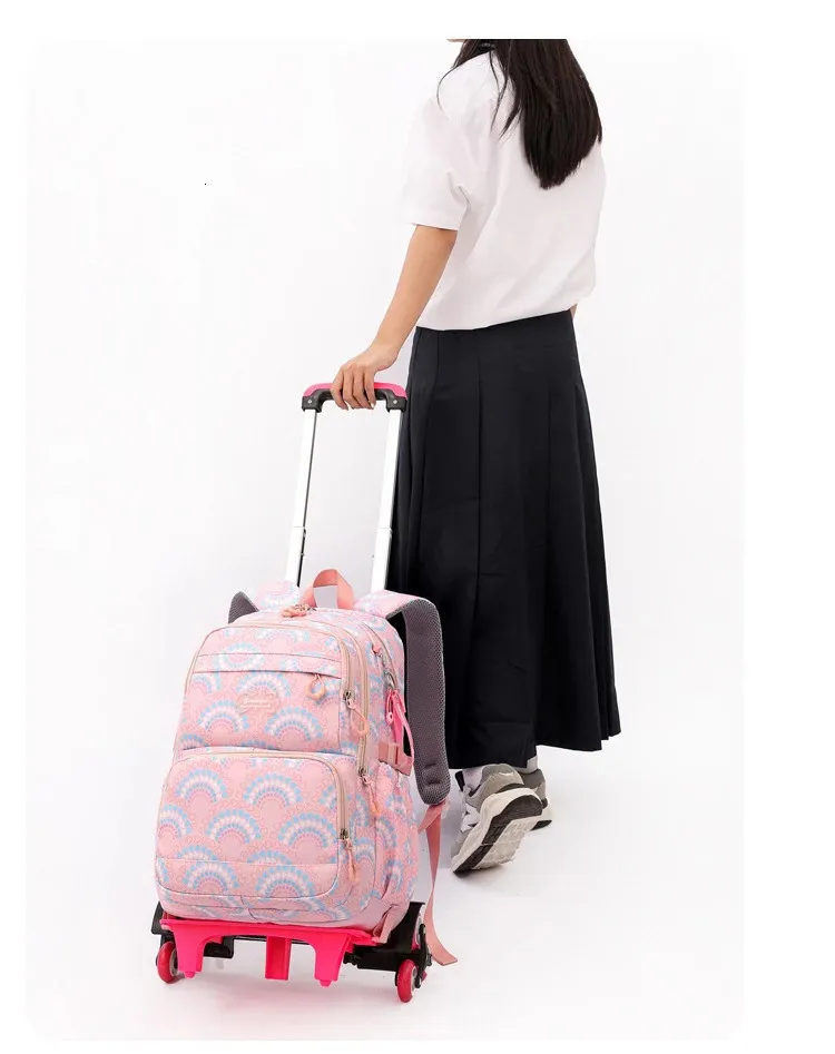 Rullväskor för flickor Ryggsäck Barn Vattentäta ryggsäckar med hjul Middle School Trolley Lage Back Pack 240314_voghion.com