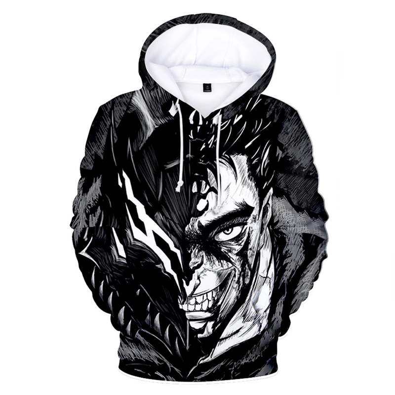 Felpe con cappuccio autunno 3D Comic Berserk Felpe da uomo Donna Pullover unisex Moda Felpa con cappuccio per bambini Casual Ragazzi Nero_voghion.com