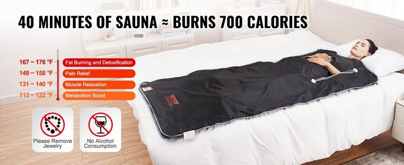 VEVOR Sauna Blanket For Detoxification, Portable Far Infrared Sauna For Home, Oxford Sauna Bag W/ Arm Holes & Carbon Fiber Heating, 1-6 Level Adjustable Temp 95-176°F , 5-60 Minutes Timer, 71 X 31 In_voghion.com