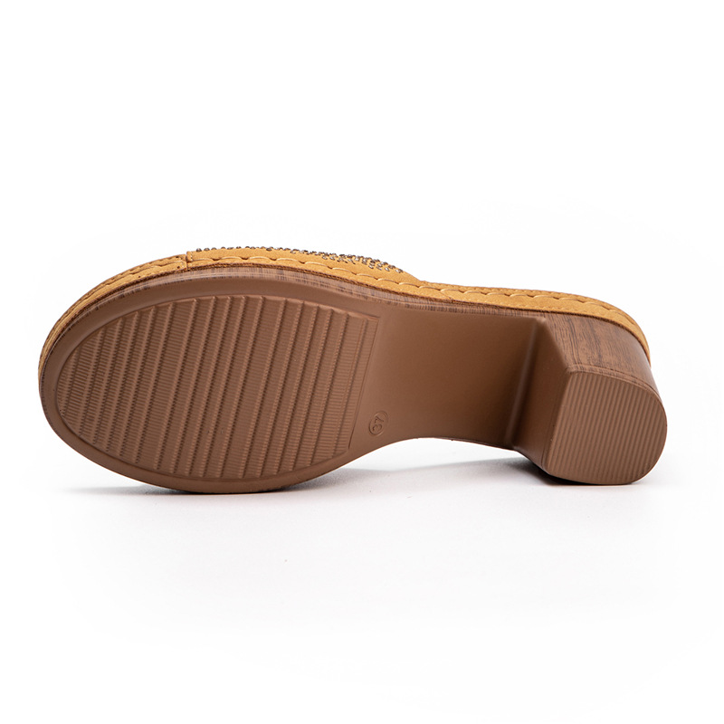 Damen-Sandalen mit Absatz 2024, lässig, mit hohem Wasserstand, Diamanten, dicker Absatz, große Größe_voghion.com