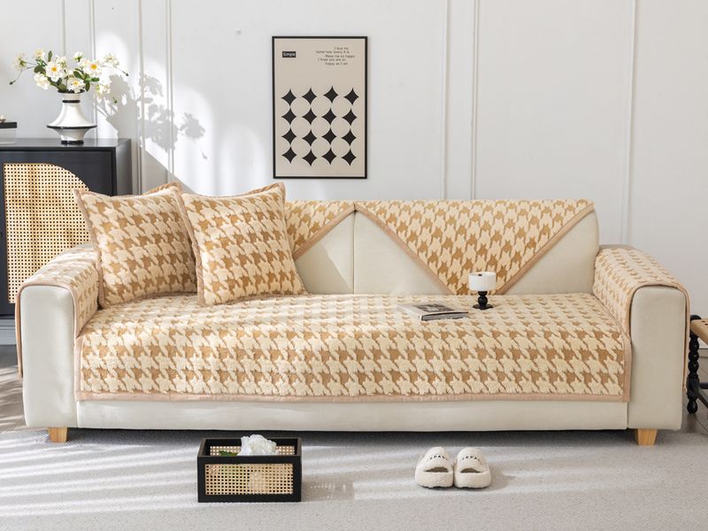 French Retro Houndstooth Sofa Cushion Autumn And Winter Style Comfortable Cotton Plush Non Slip Cushion Sofa Cover Cover Cloth New Style_voghion.com