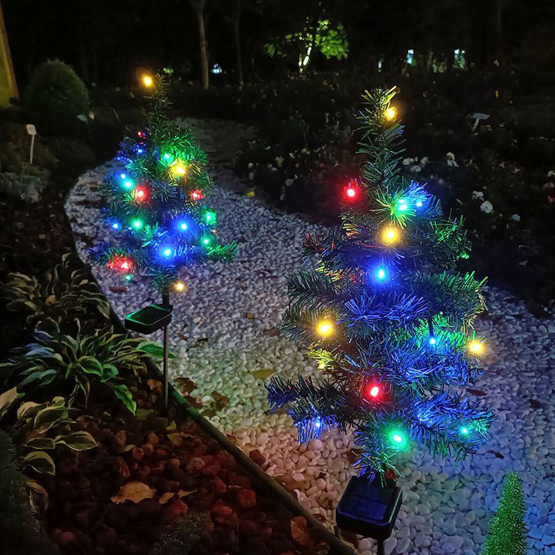 Nieuwe grote, gloeiende zonne-kerstboom met LED-verlichting, kleurrijke tuin, binnenplaats, buiten, waterdichte landschapssfeerverlichting_voghion.com
