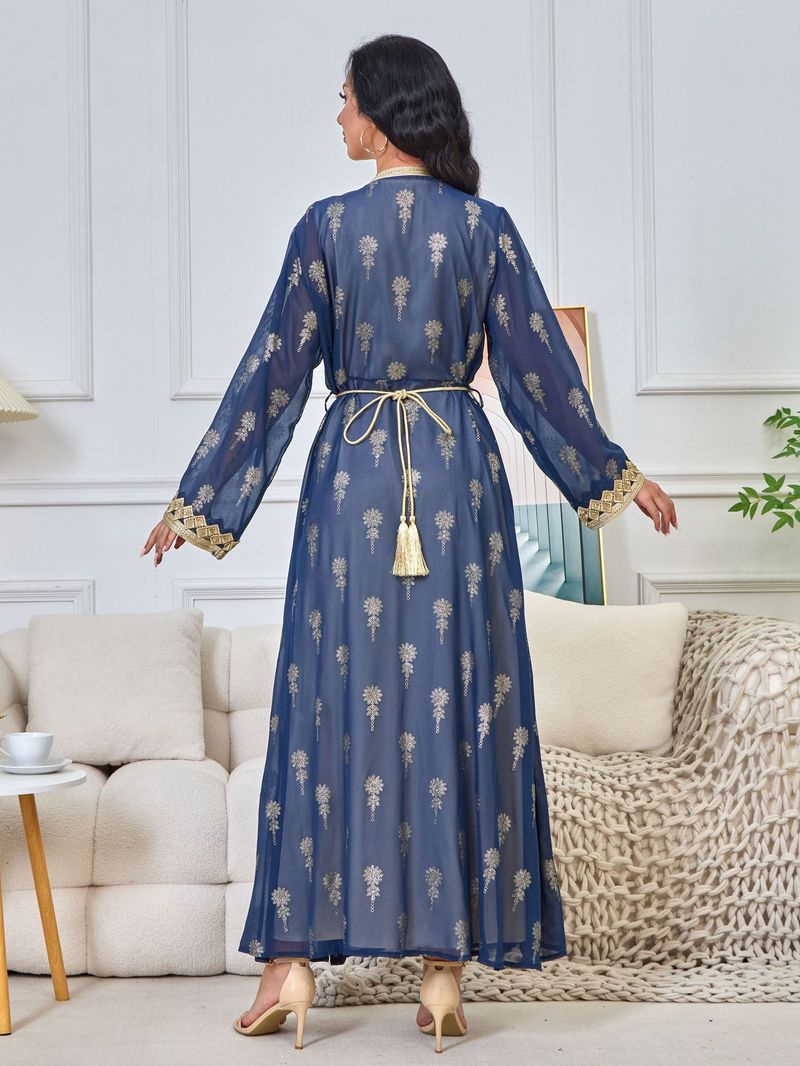 K Damenkleid, lange Robe, bestickte Strickjacke, Weste, zweiteiliges Kleid;_voghion.com