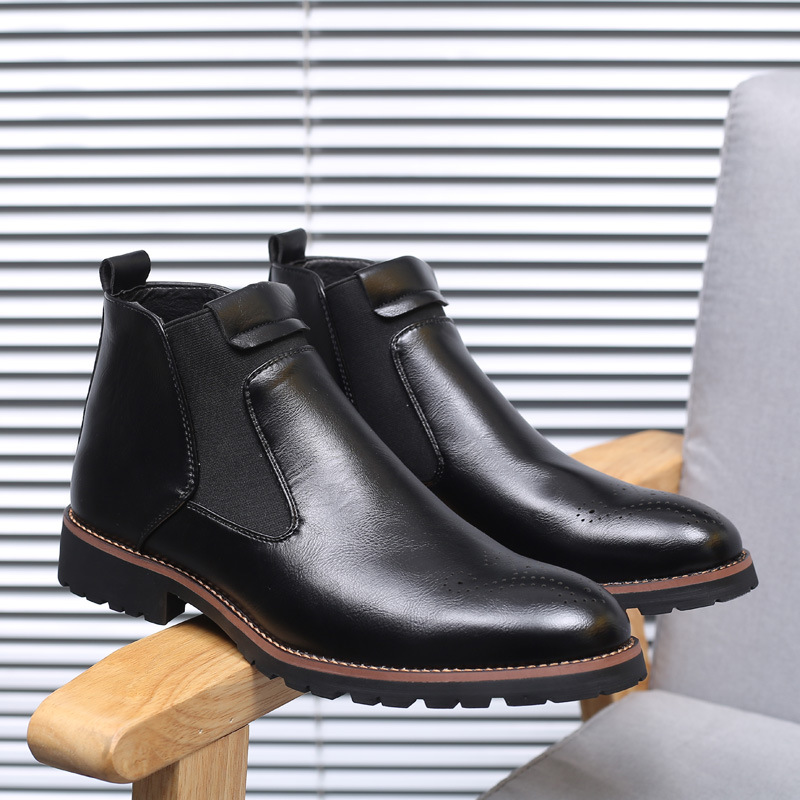 European Warm Series New Fashion Large Size Leather Slip-On Martin High Top Men's British Work Boots_voghion.com