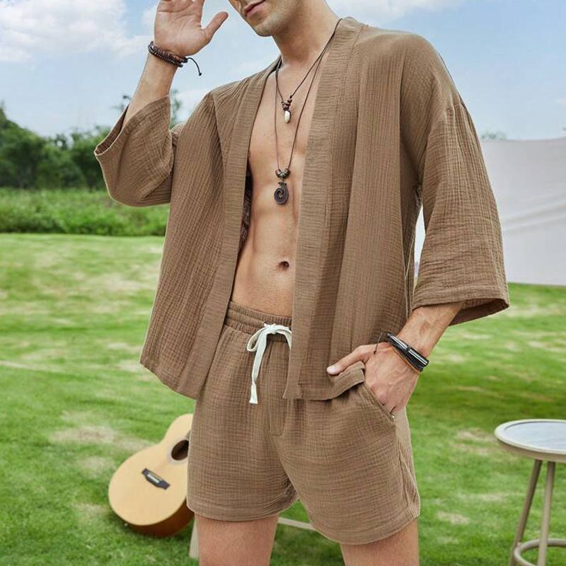 CT And Two-Piece Set New Loose Three-Quarter Sleeve Shirt Slim Fit Casual Shorts Men's_voghion.com
