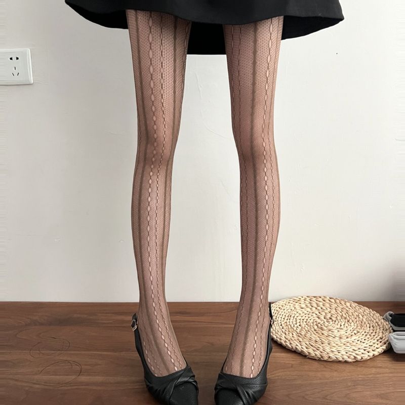 Bas sexy pour femmes, nouvelles rayures verticales, personnalité, blogueuse, mêmes bas résille noirs, belles jambes, collants creux sexy_voghion.com