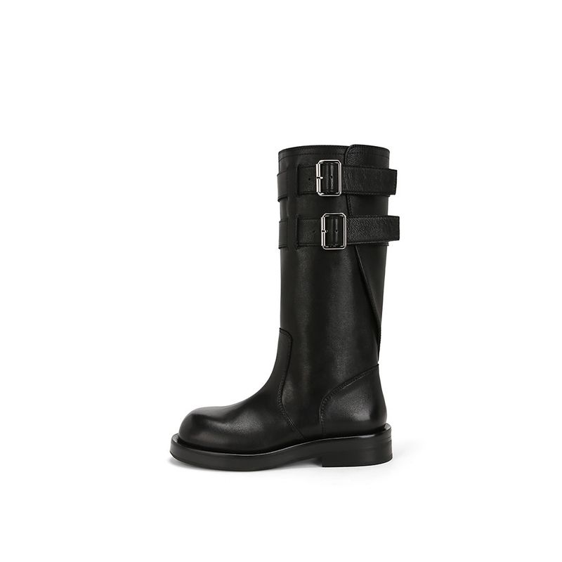 Cowhide ~ Su Yinyin Same Style Norway Debut Thick Sole Chunky Heel Double Buckle Strap Mid-Calf Long Women' Riding_voghion.com