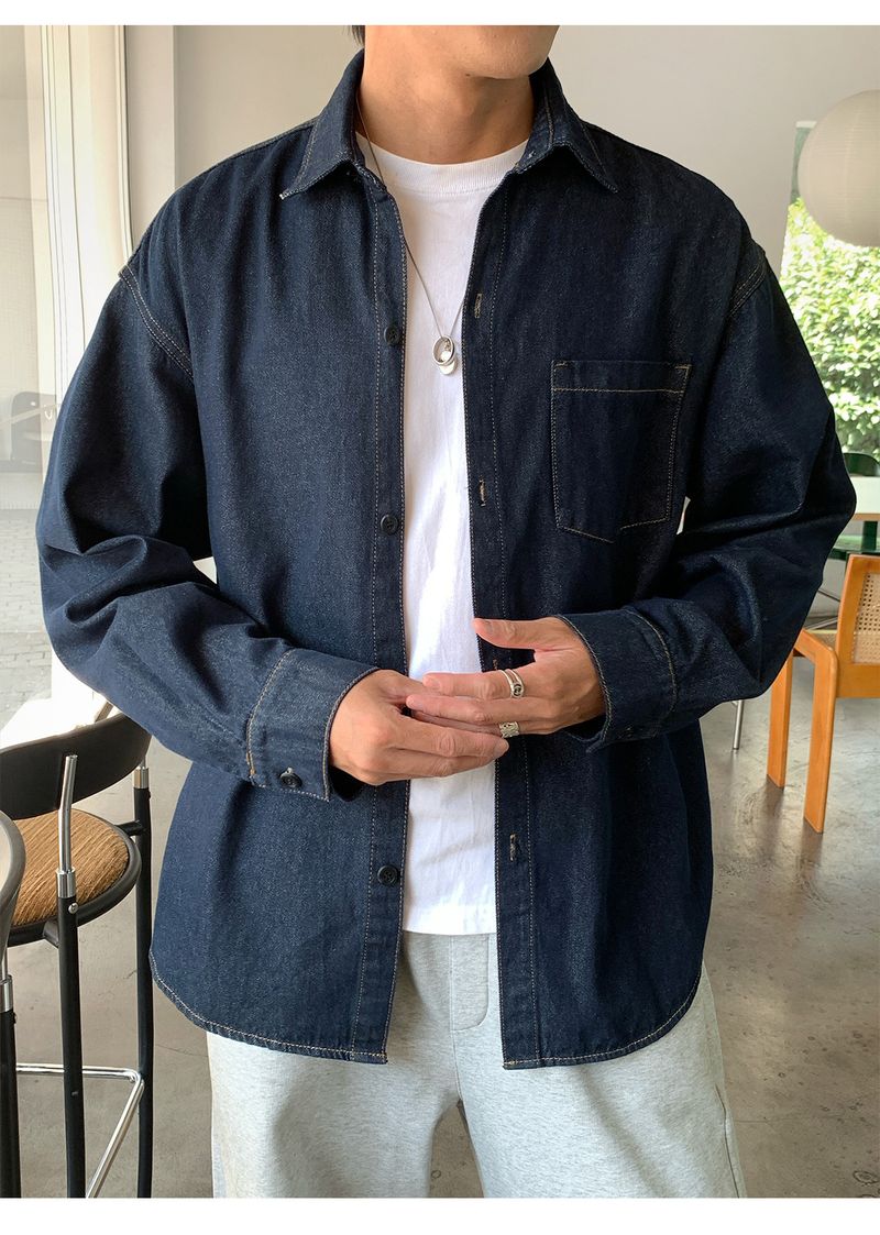 Vintage-Jeanshemd für Herren – Distressed Washed Oversized Chambray Work Shirt (M-XXL, Schwarz/Retro-Blau/Helle Waschung, Herbst-Casual-Essential)_voghion.com